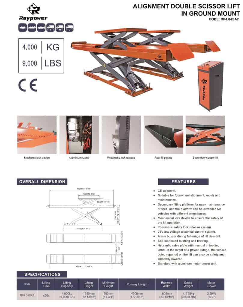 In Ground Alignment Double Scissor Lift (4000KG) - Raypower